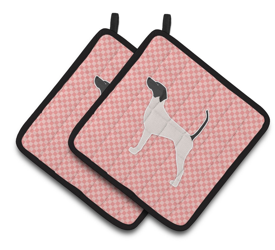 English Pointer Checkerboard Pink Pair of Pot Holders BB3595PTHD by Caroline&#39;s Treasures