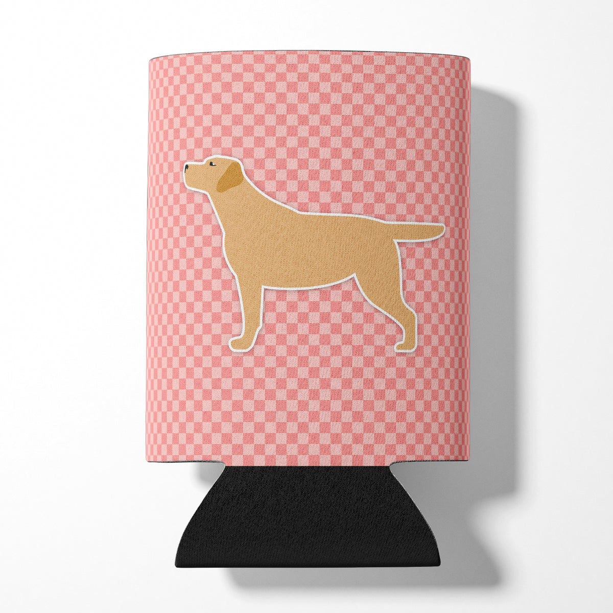 Yellow Labrador Retriever Checkerboard Pink Can or Bottle Hugger BB3597CC