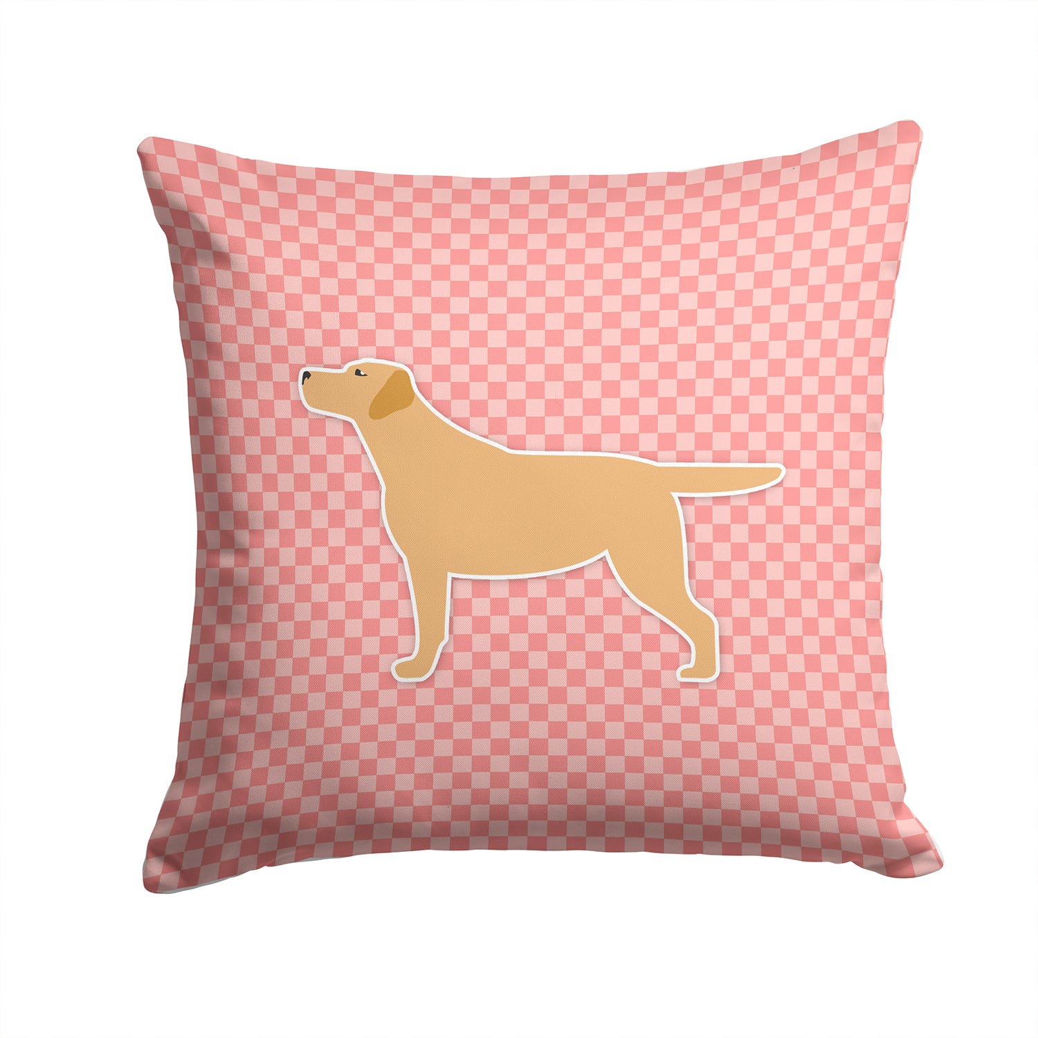 Yellow Labrador Retriever Checkerboard Pink Fabric Decorative Pillow BB3597PW1414 - the-store.com