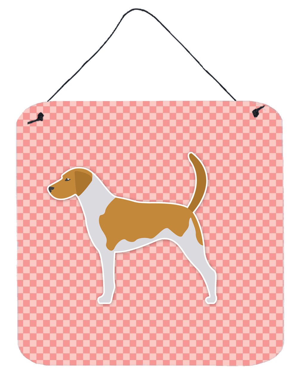 American Foxhound Checkerboard Pink Wall or Door Hanging Prints BB3598DS66 by Caroline&#39;s Treasures