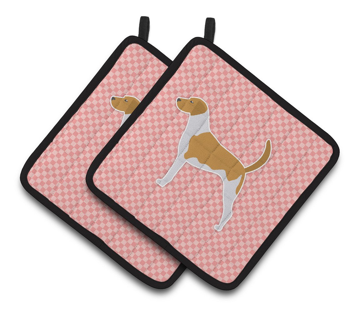 American Foxhound Checkerboard Pink Pair of Pot Holders BB3598PTHD by Caroline&#39;s Treasures