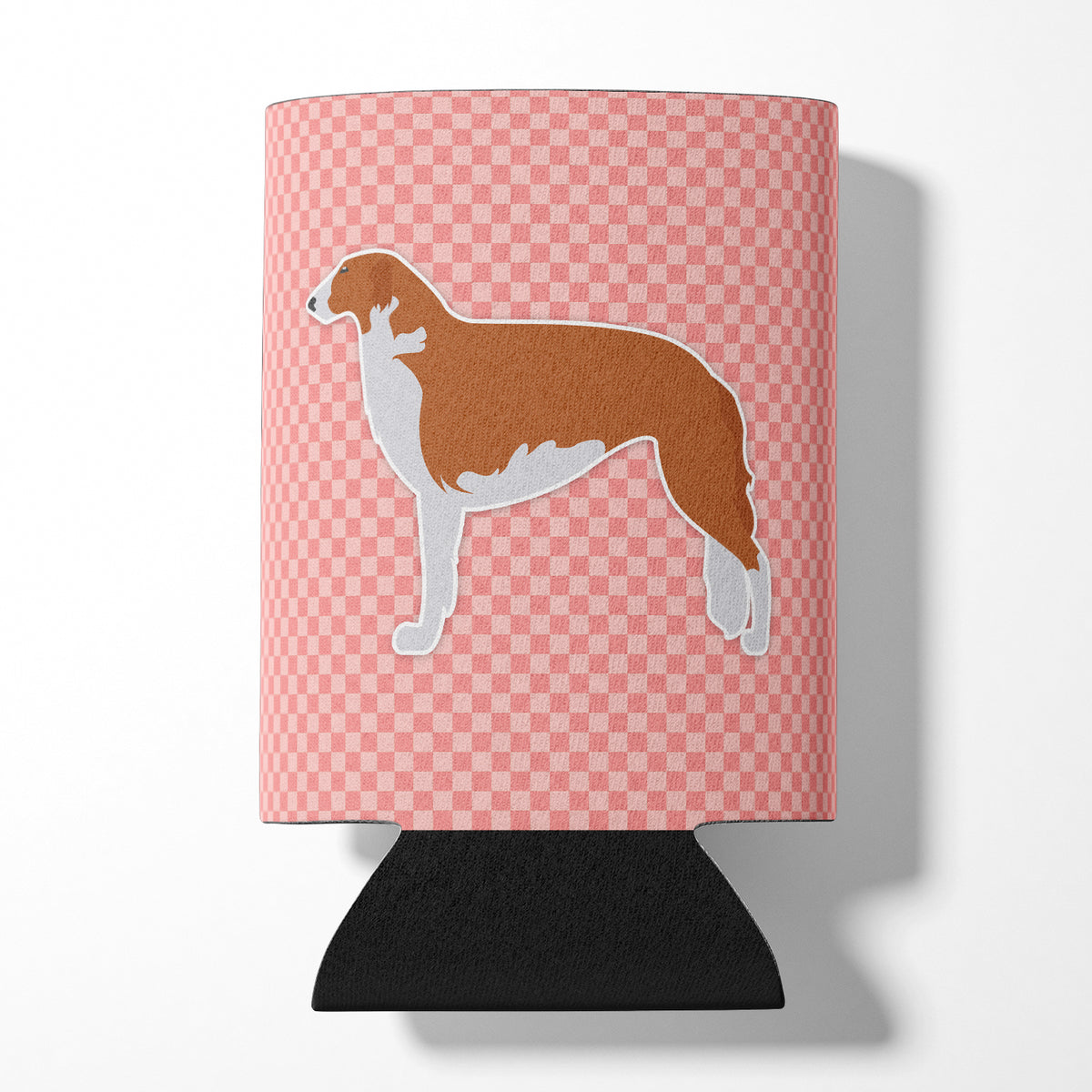 Borzoi Russian Greyhound Checkerboard Pink Can or Bottle Hugger BB3599CC