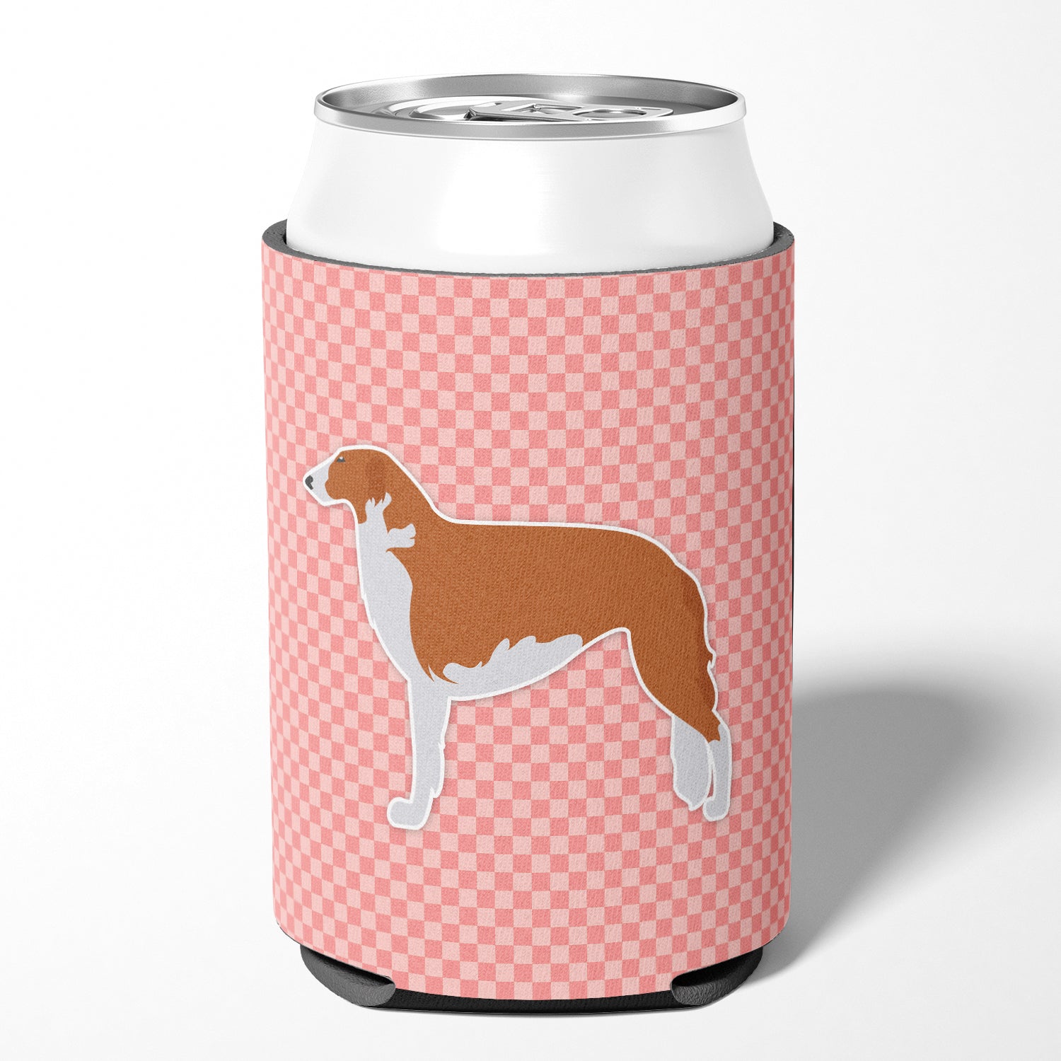 Borzoi Russian Greyhound Checkerboard Pink Can or Bottle Hugger BB3599CC  the-store.com.