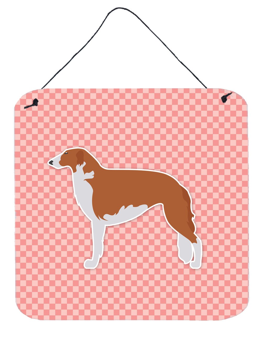 Borzoi Russian Greyhound Checkerboard Pink Wall or Door Hanging Prints BB3599DS66 by Caroline&#39;s Treasures