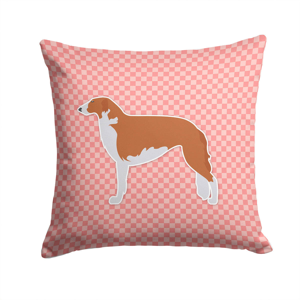 Borzoi Russian Greyhound Checkerboard Pink Fabric Decorative Pillow BB3599PW1414 - the-store.com