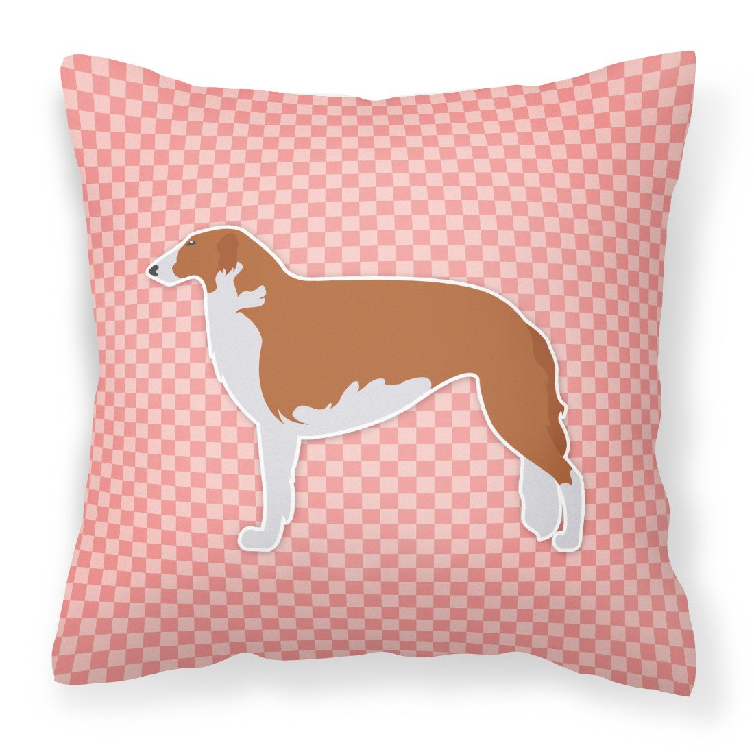 Borzoi Russian Greyhound Checkerboard Pink Fabric Decorative Pillow BB3599PW1818 by Caroline&#39;s Treasures