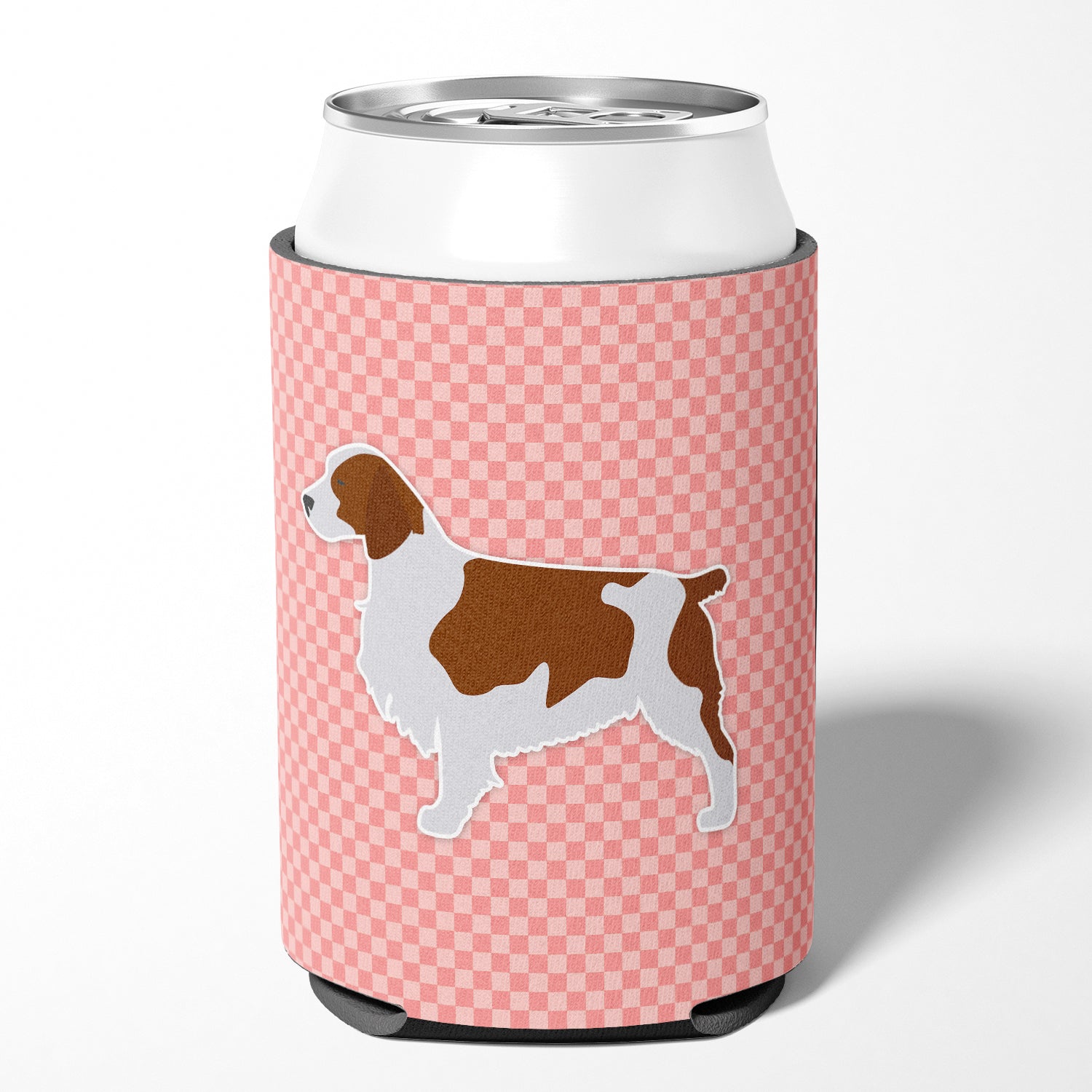 Welsh Springer Spaniel Checkerboard Pink Can or Bottle Hugger BB3600CC  the-store.com.