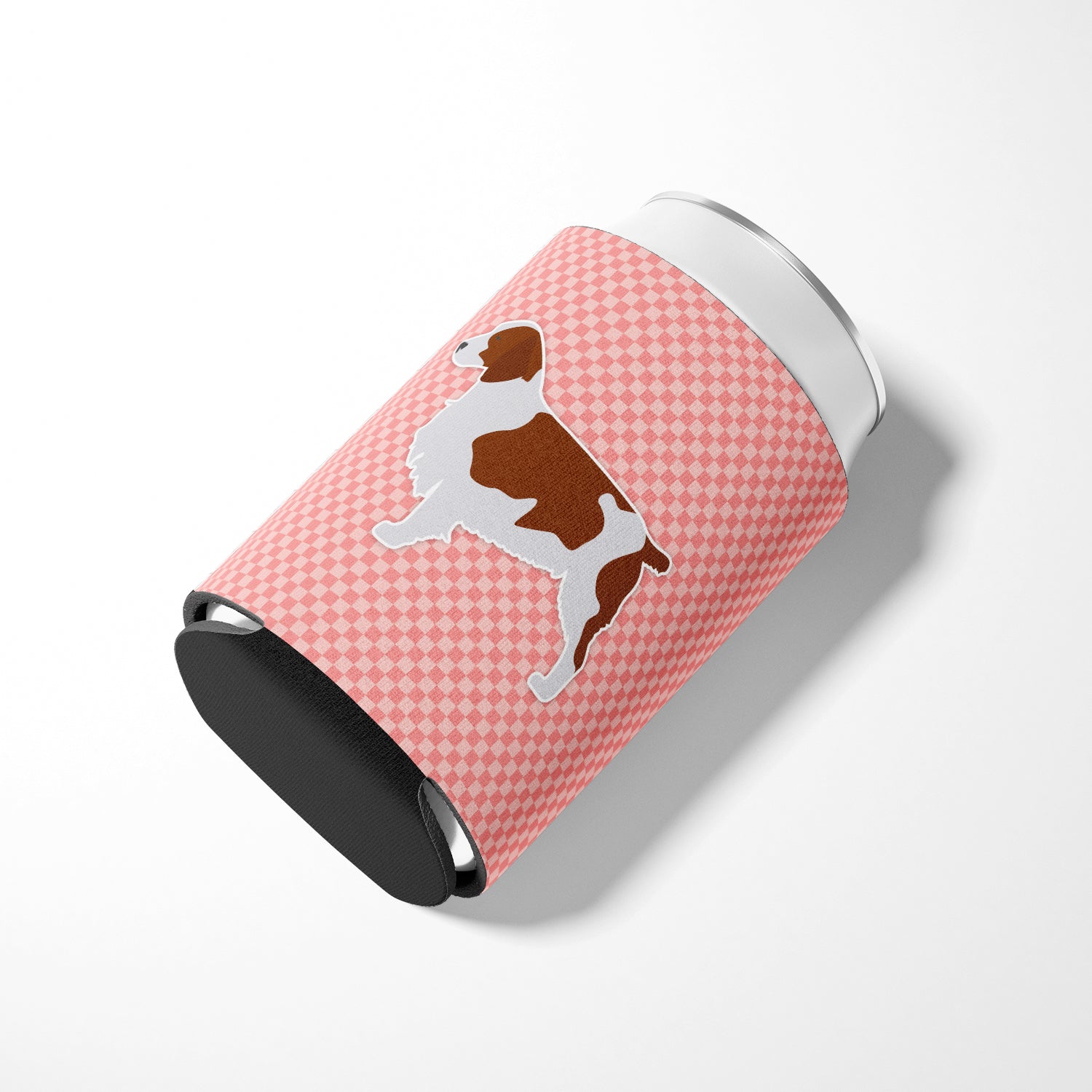 Welsh Springer Spaniel Checkerboard Pink Can or Bottle Hugger BB3600CC  the-store.com.