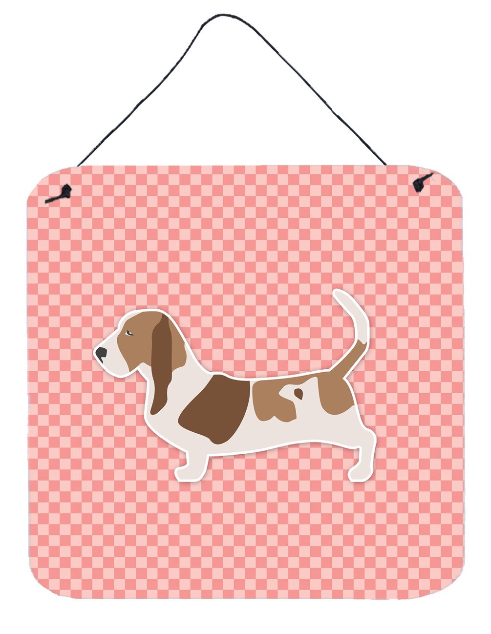 Basset Hound Checkerboard Pink Wall or Door Hanging Prints BB3602DS66 by Caroline&#39;s Treasures