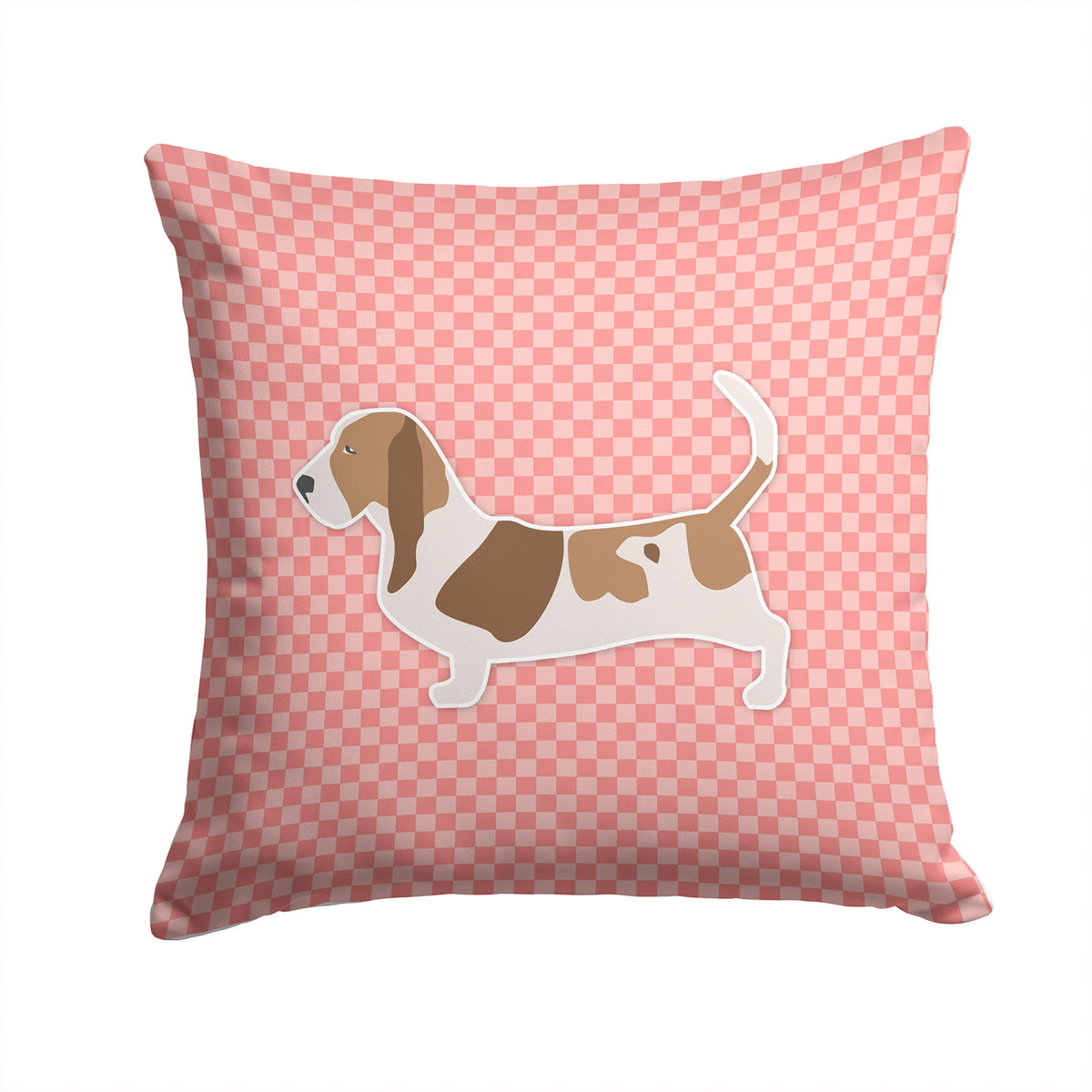 Basset Hound Checkerboard Pink Fabric Decorative Pillow BB3602PW1414 - the-store.com