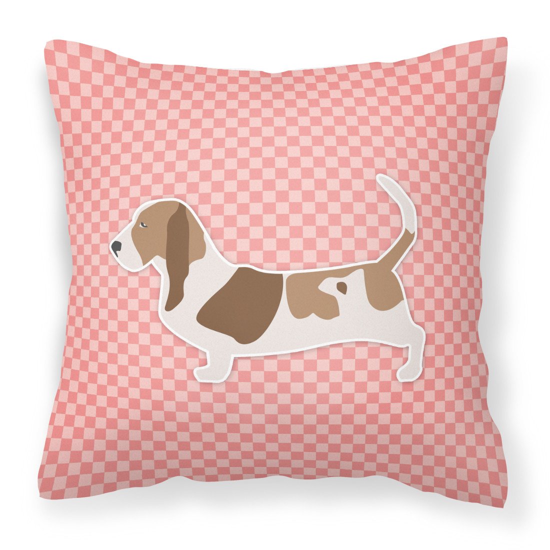 Basset Hound Checkerboard Pink Fabric Decorative Pillow BB3602PW1818 by Caroline&#39;s Treasures