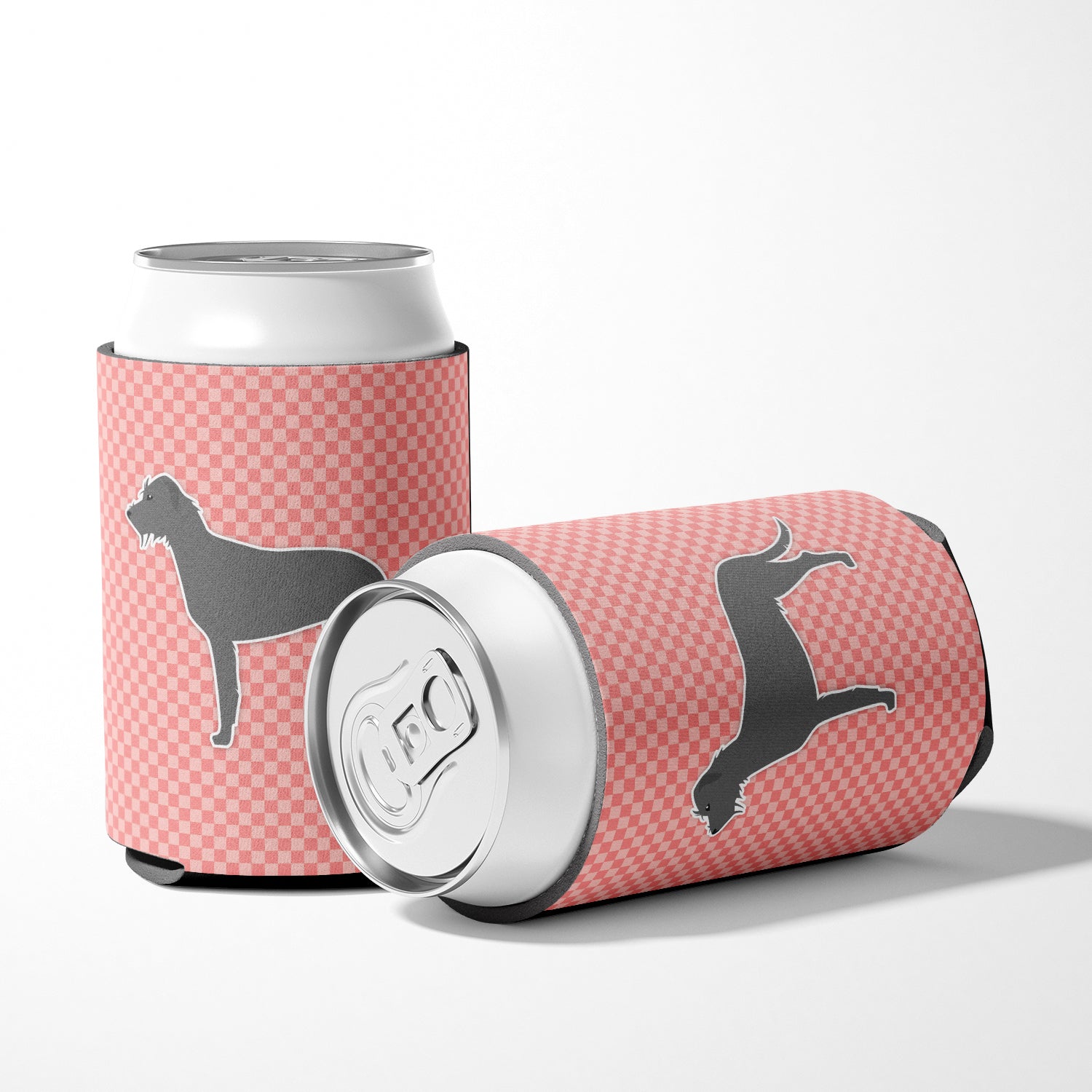Irish Wolfhound Checkerboard Pink Can or Bottle Hugger BB3603CC  the-store.com.