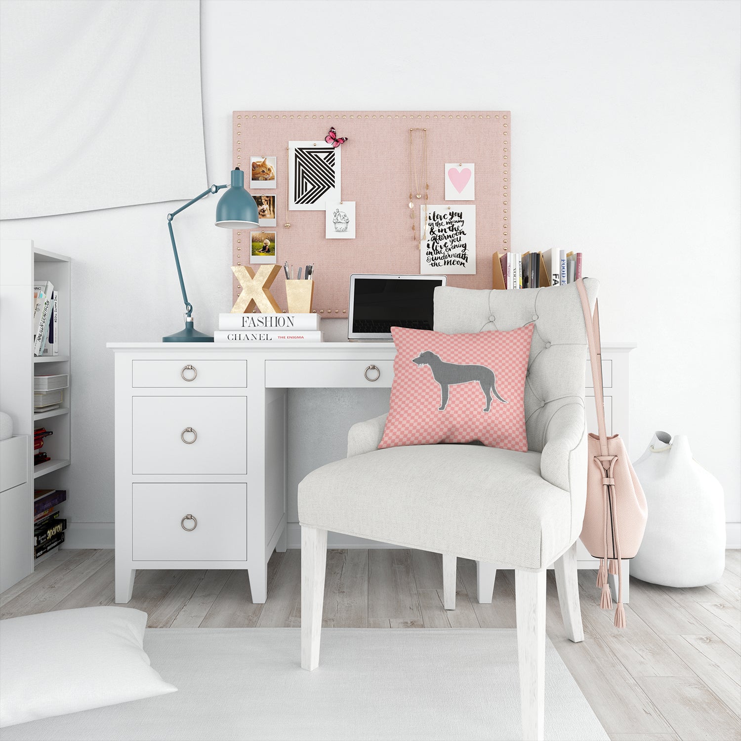 Irish Wolfhound Checkerboard Pink Fabric Decorative Pillow BB3603PW1414 - the-store.com