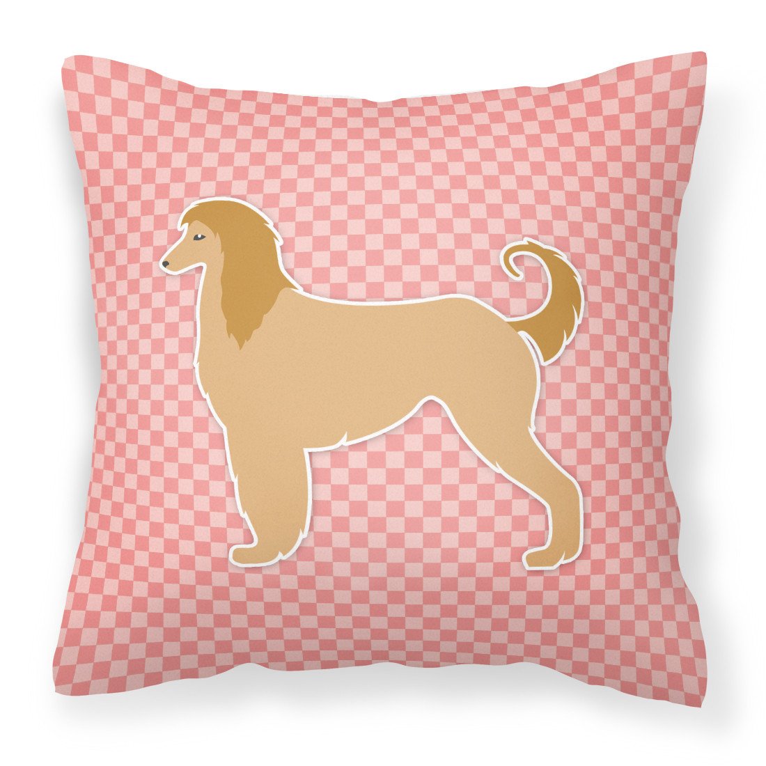 Afghan Hound Checkerboard Pink Fabric Decorative Pillow BB3606PW1818 by Caroline&#39;s Treasures