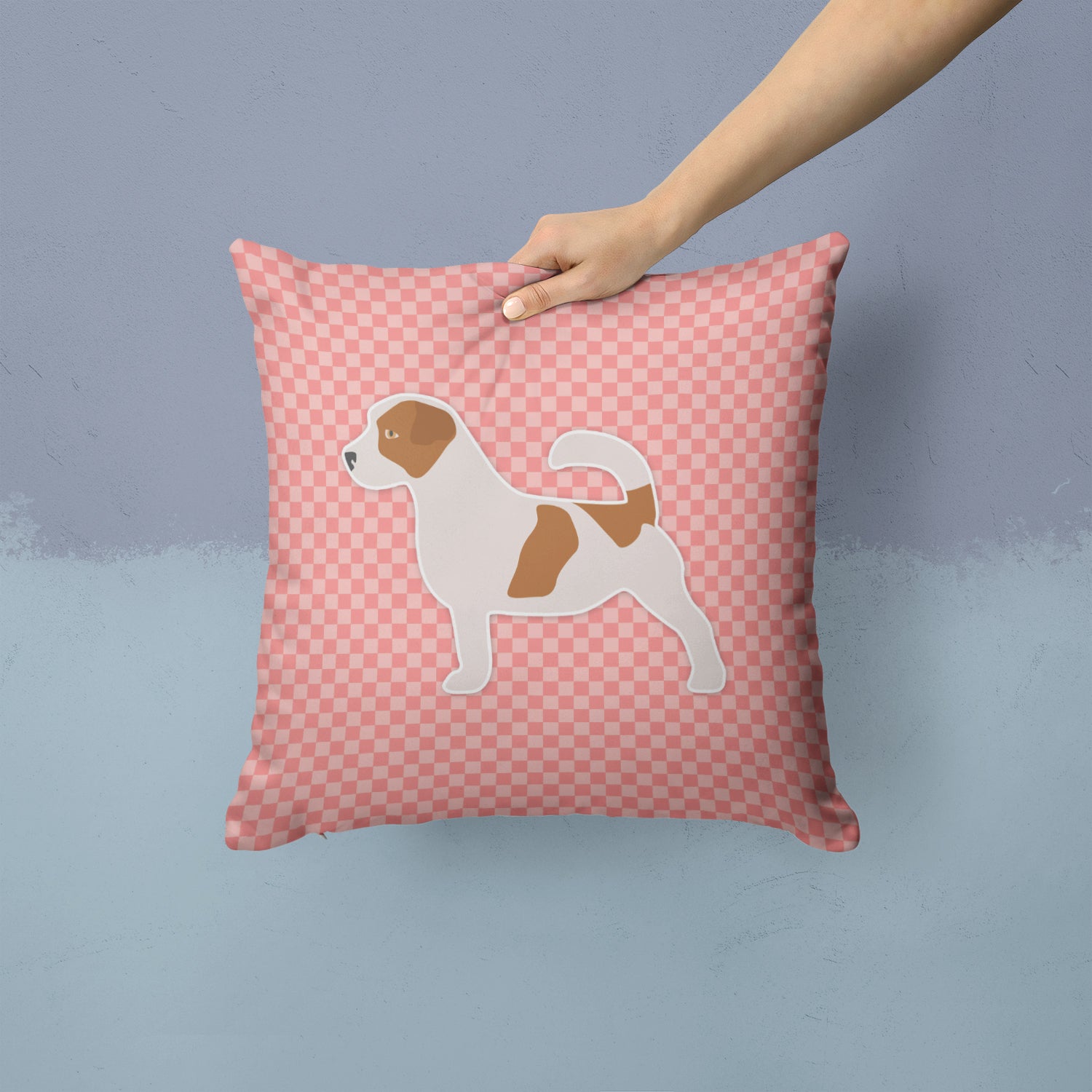 Jack Russell Terrier Checkerboard Pink Fabric Decorative Pillow BB3607PW1414 - the-store.com
