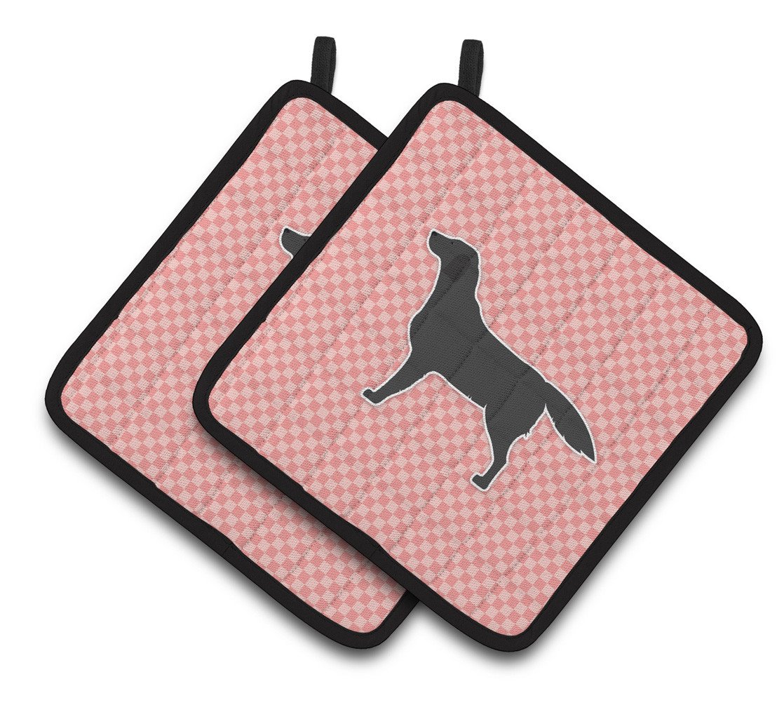 Black Labrador Retriever Checkerboard Pink Pair of Pot Holders BB3608PTHD by Caroline&#39;s Treasures