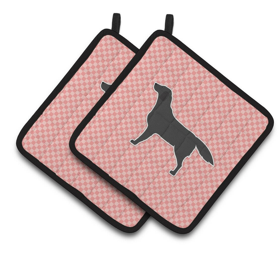 Black Labrador Retriever Checkerboard Pink Pair of Pot Holders BB3608PTHD by Caroline's Treasures
