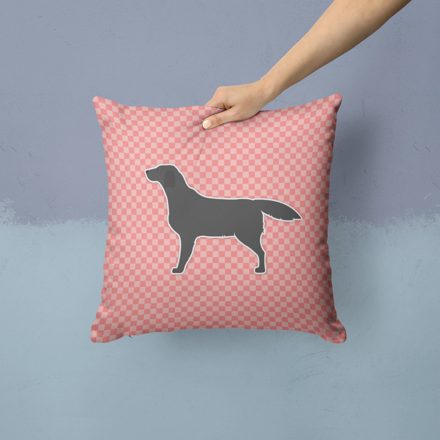 Black Labrador Retriever Checkerboard Pink Fabric Decorative Pillow BB3608PW1414 - the-store.com