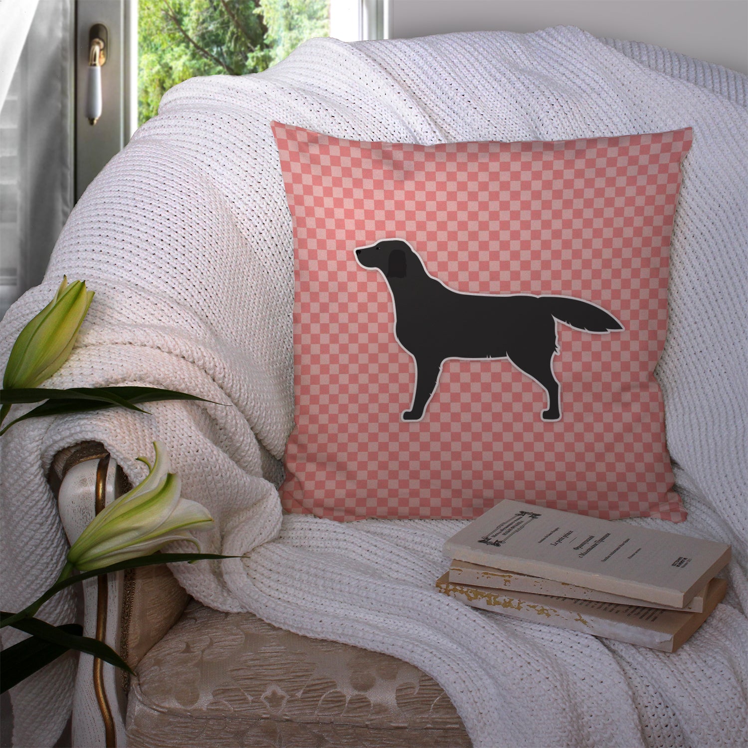 Black Labrador Retriever Checkerboard Pink Fabric Decorative Pillow BB3608PW1414 - the-store.com