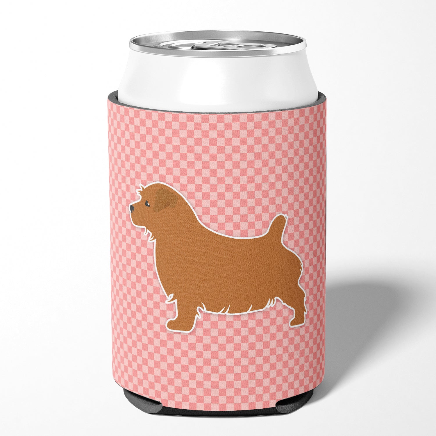 Norfolk Terrier Checkerboard Pink Can or Bottle Hugger BB3609CC