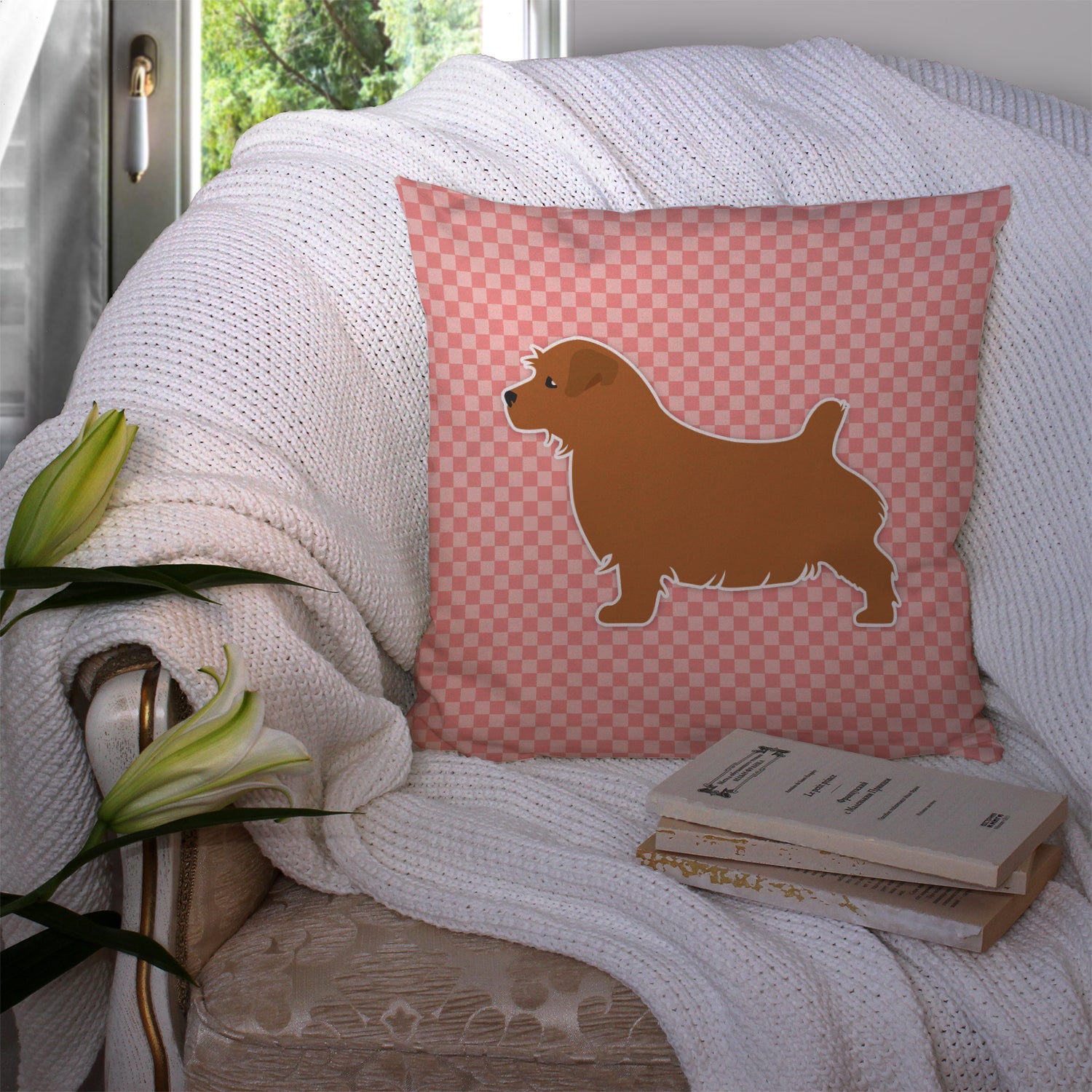 Norfolk Terrier Checkerboard Pink Fabric Decorative Pillow BB3609PW1414 - the-store.com