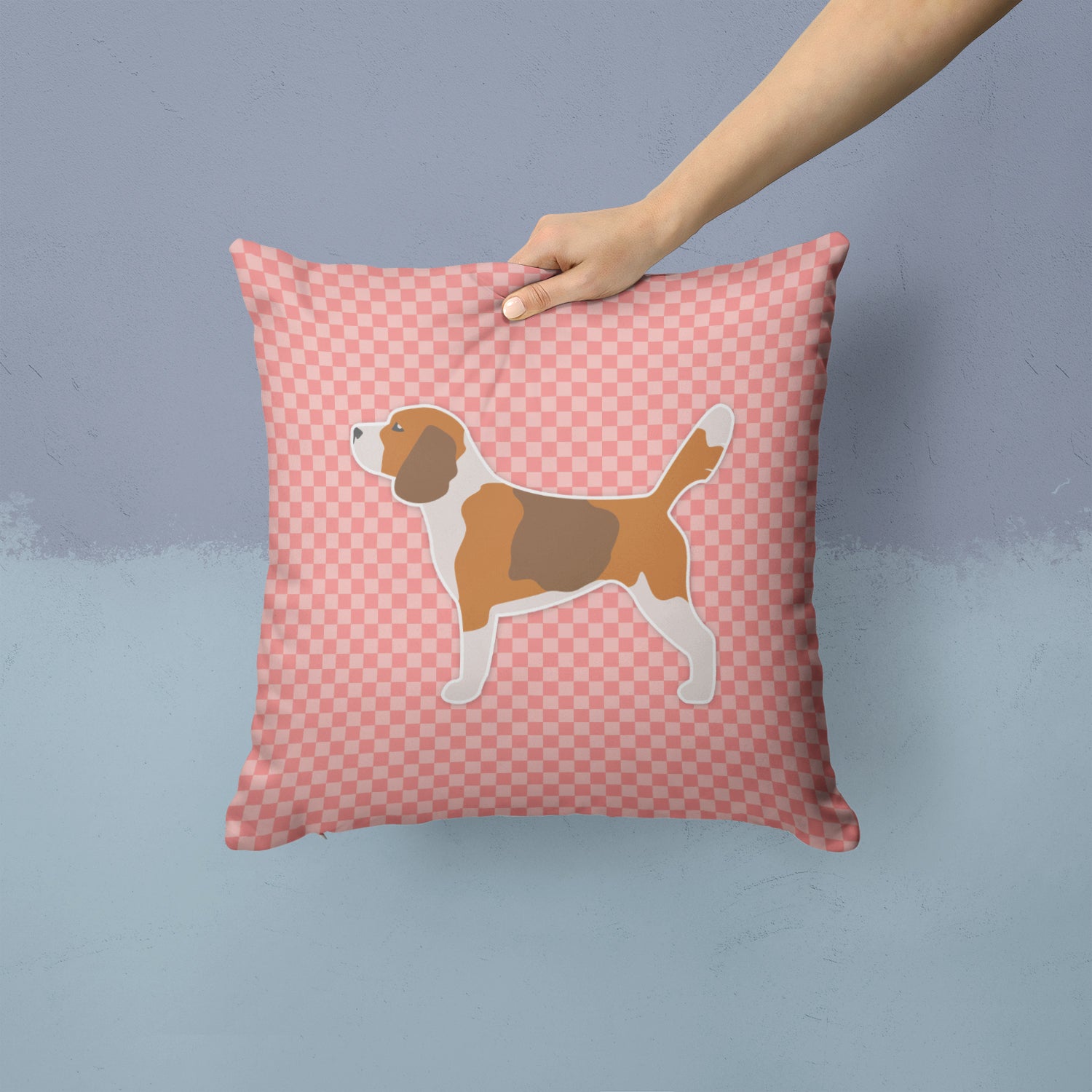 Beagle Checkerboard Pink Fabric Decorative Pillow BB3610PW1414 - the-store.com