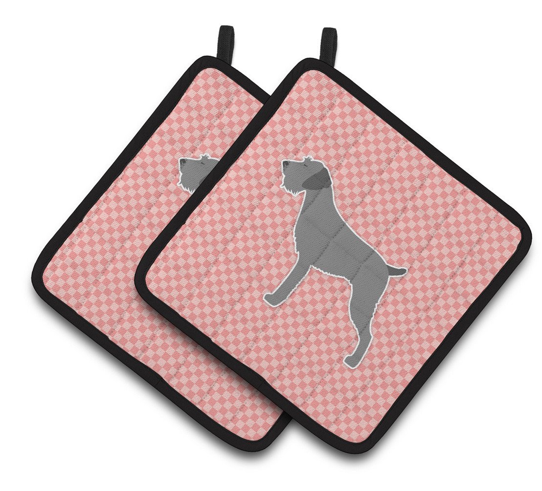 German Wirehaired Pointer Checkerboard Pink Pair of Pot Holders BB3611PTHD by Caroline&#39;s Treasures