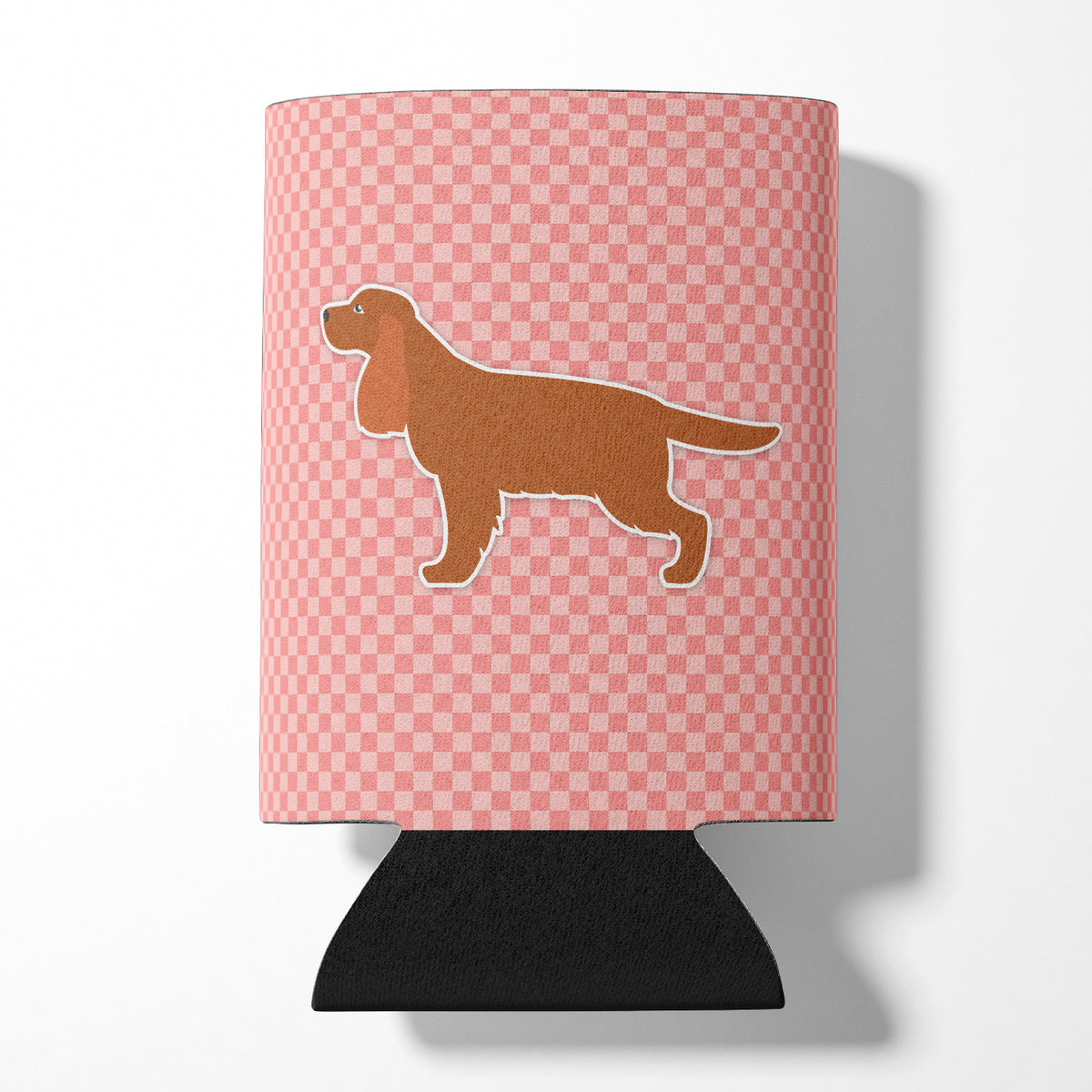English Cocker Spaniel Checkerboard Pink Can or Bottle Hugger BB3612CC  the-store.com.