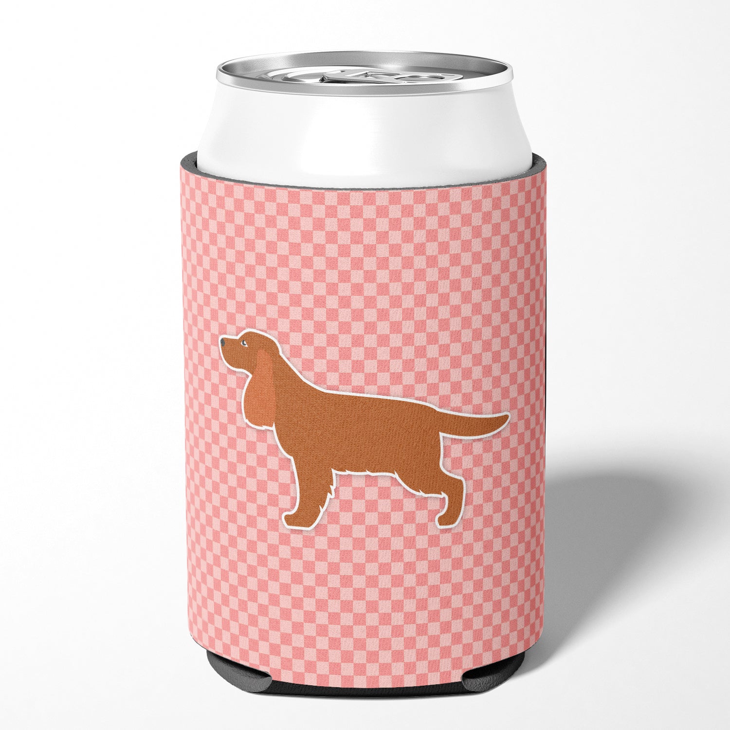 English Cocker Spaniel Checkerboard Pink Can or Bottle Hugger BB3612CC  the-store.com.