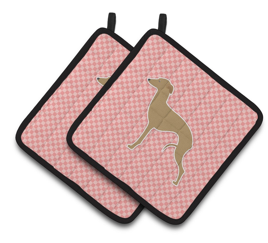 Italian Greyhound Checkerboard Pink Pair of Pot Holders BB3614PTHD by Caroline&#39;s Treasures
