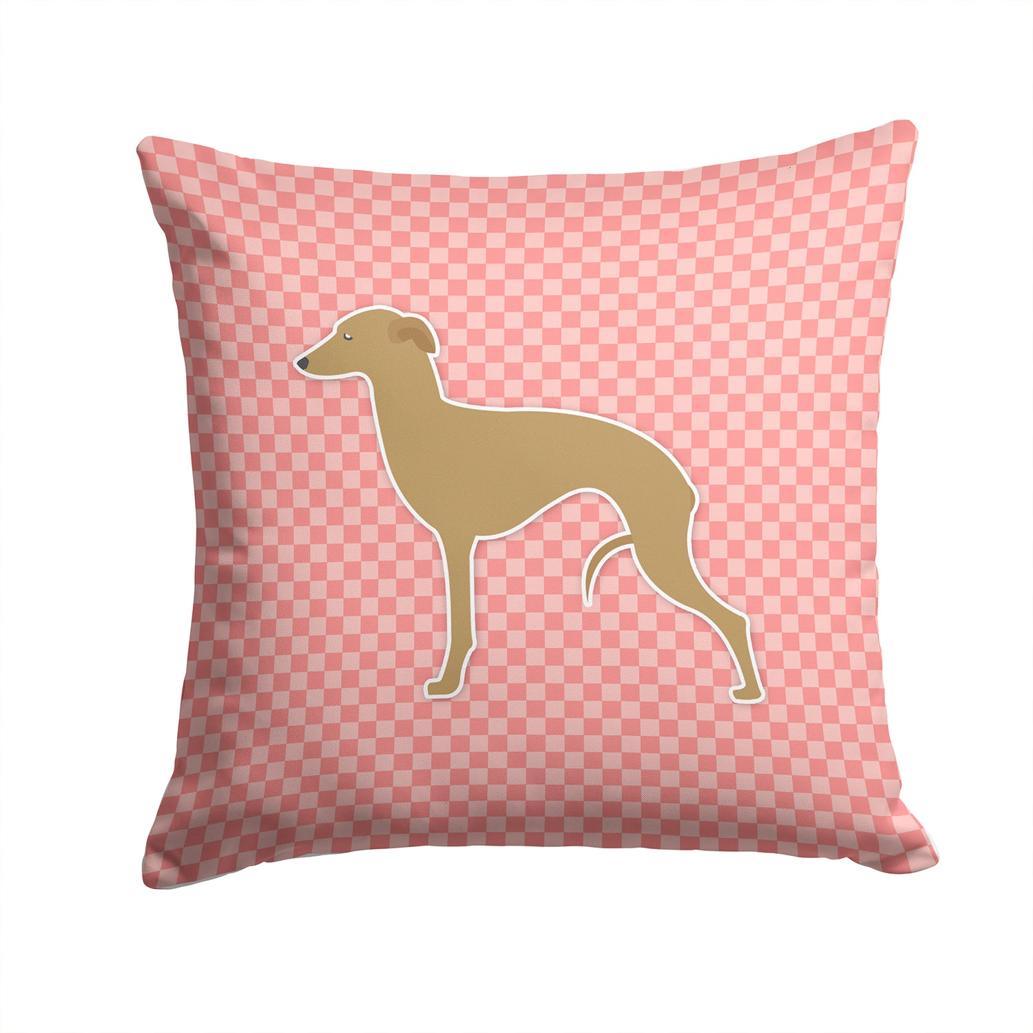 Italian Greyhound Checkerboard Pink Fabric Decorative Pillow BB3614PW1414 - the-store.com