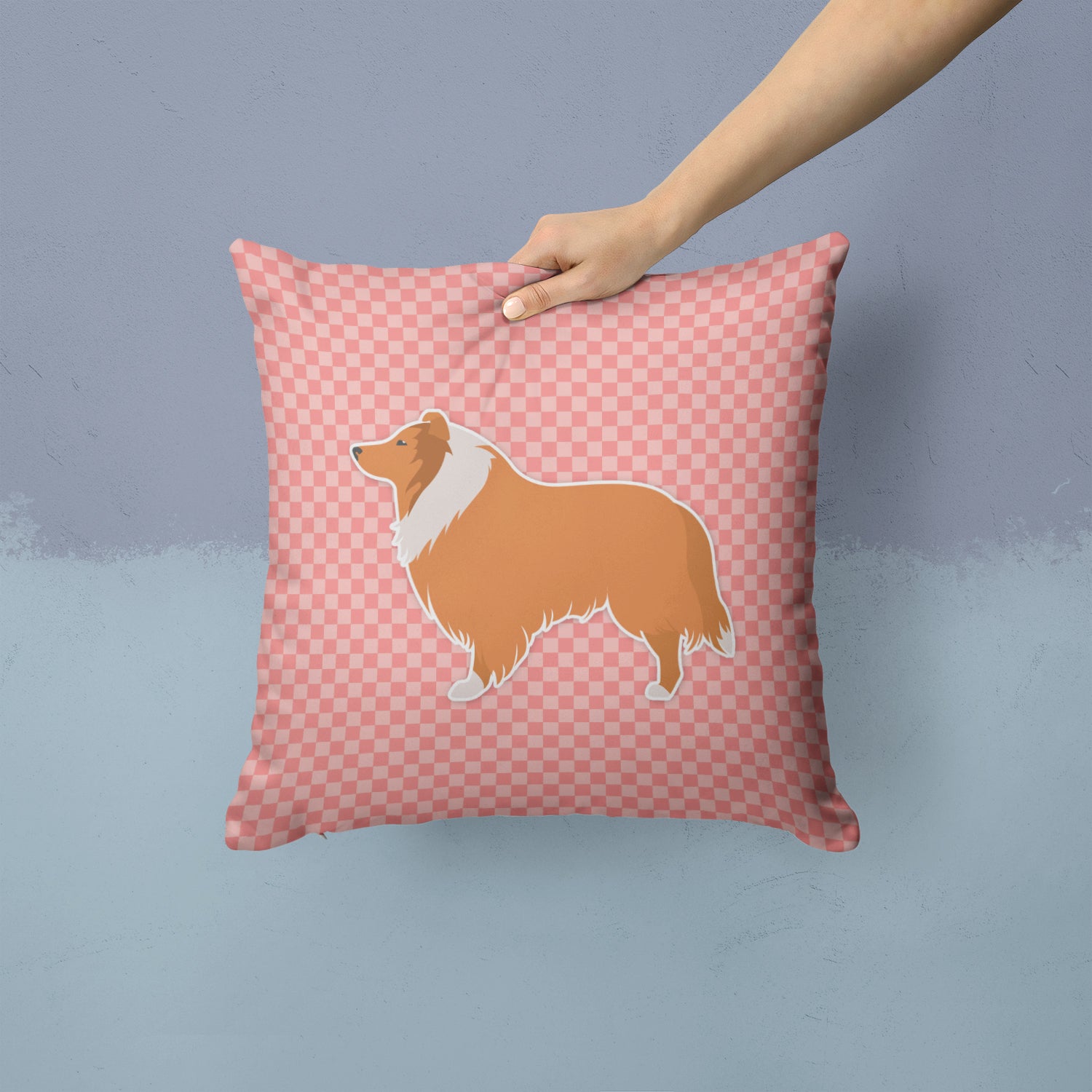 Collie Checkerboard Pink Fabric Decorative Pillow BB3616PW1414 - the-store.com