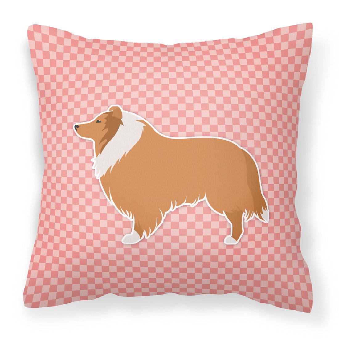 Collie Checkerboard Pink Fabric Decorative Pillow BB3616PW1818 by Caroline&#39;s Treasures