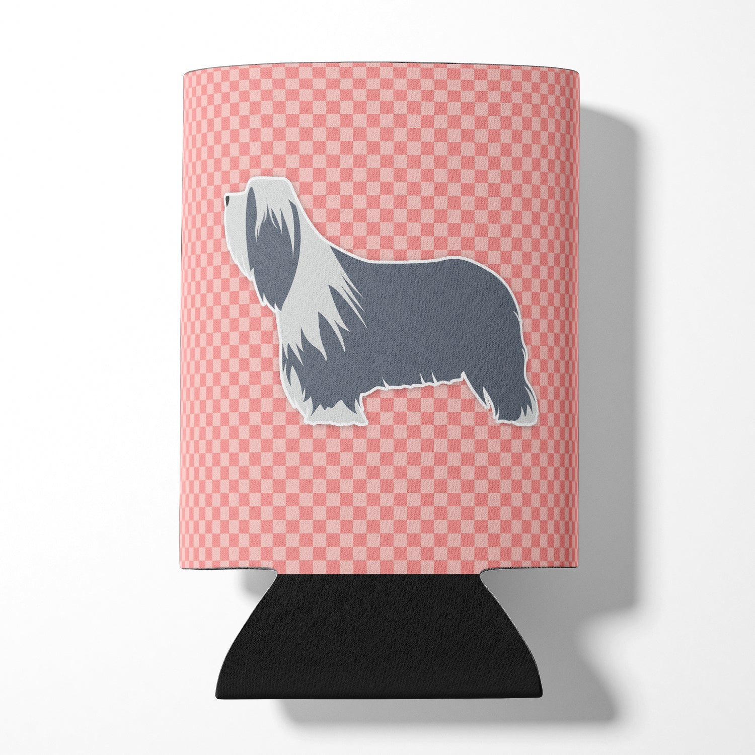 Bearded Collie Checkerboard Pink Can or Bottle Hugger BB3617CC  the-store.com.
