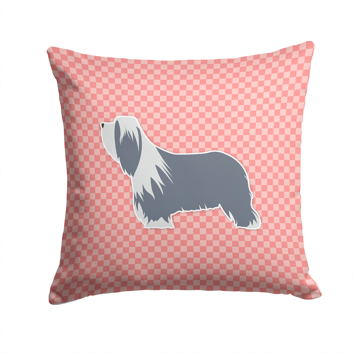 Bearded Collie Checkerboard Pink Fabric Decorative Pillow BB3617PW1414 - the-store.com