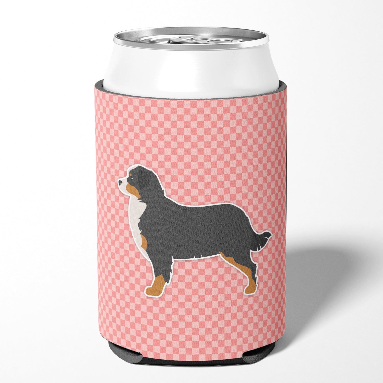 Bernese Mountain Dog Checkerboard Pink Can or Bottle Hugger BB3619CC  the-store.com.