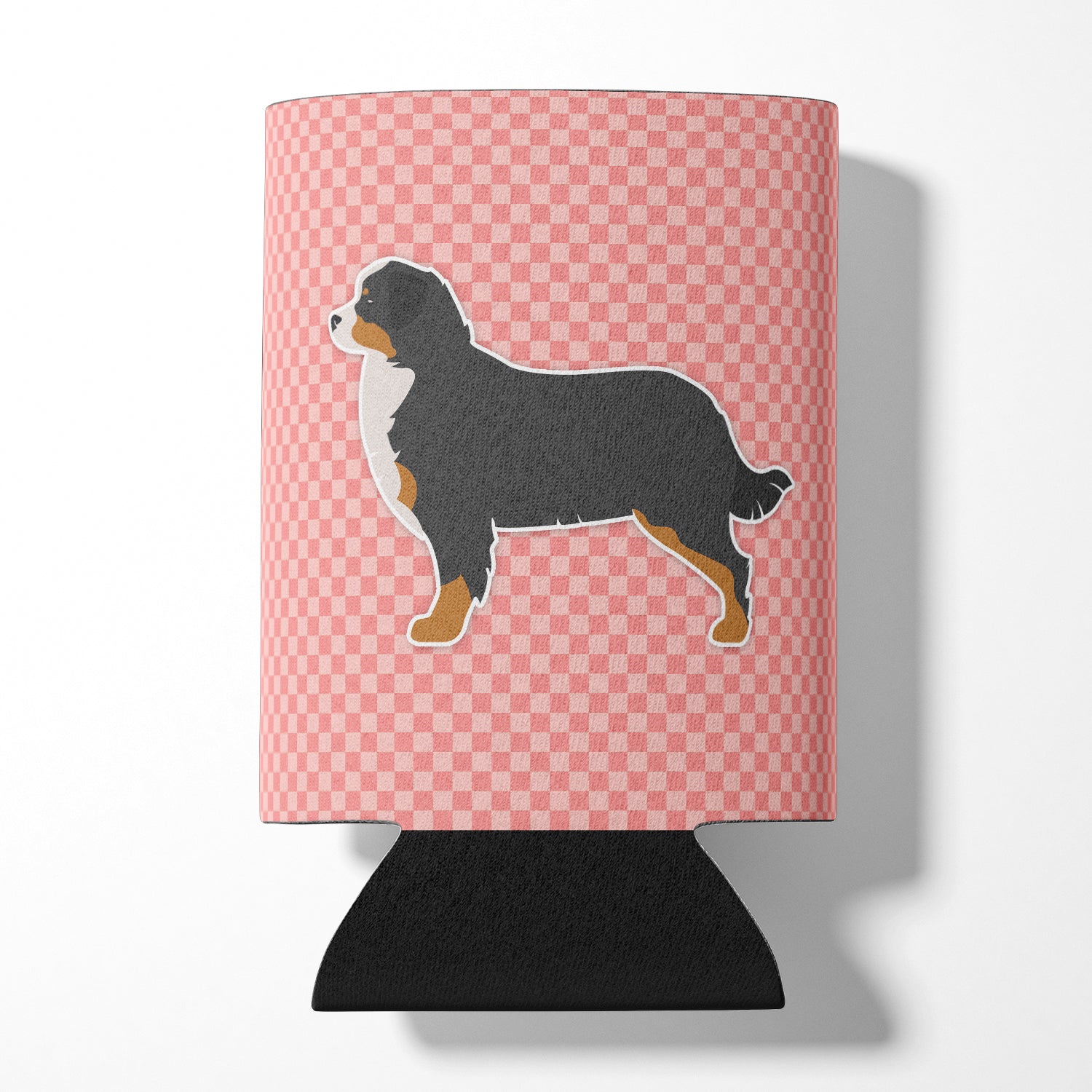 Bernese Mountain Dog Checkerboard Pink Can or Bottle Hugger BB3619CC