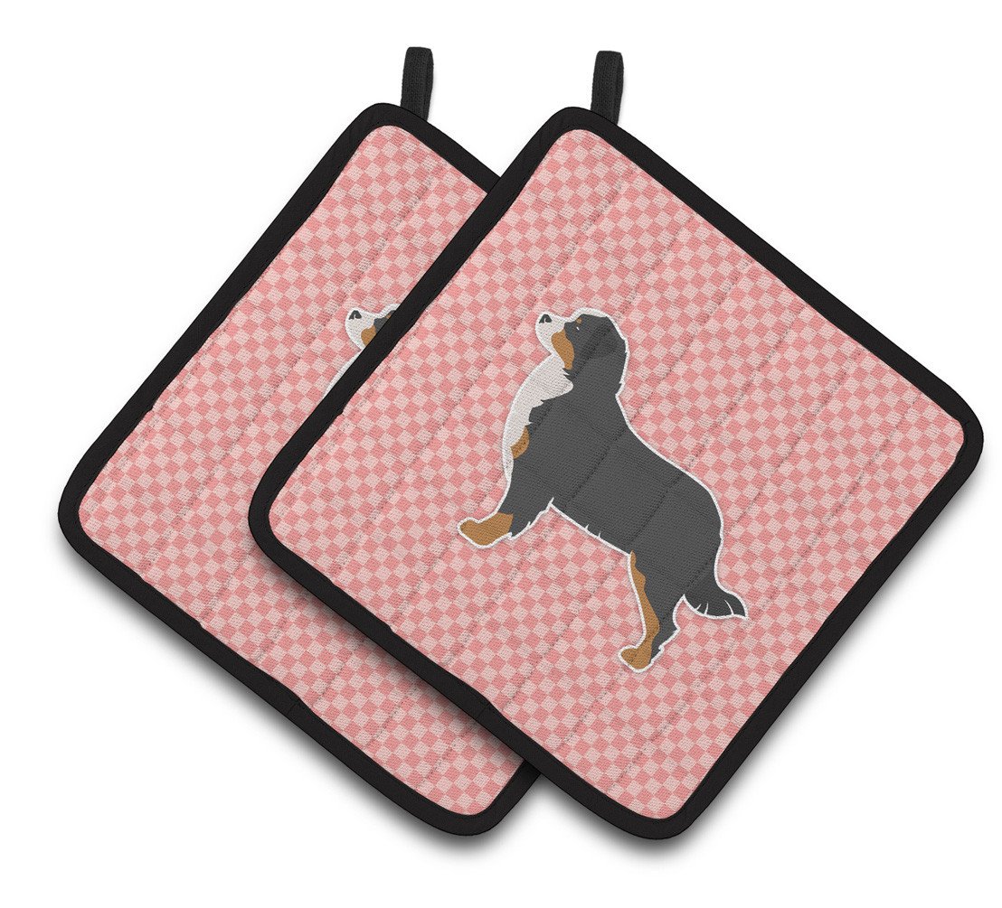 Bernese Mountain Dog Checkerboard Pink Pair of Pot Holders BB3619PTHD by Caroline&#39;s Treasures