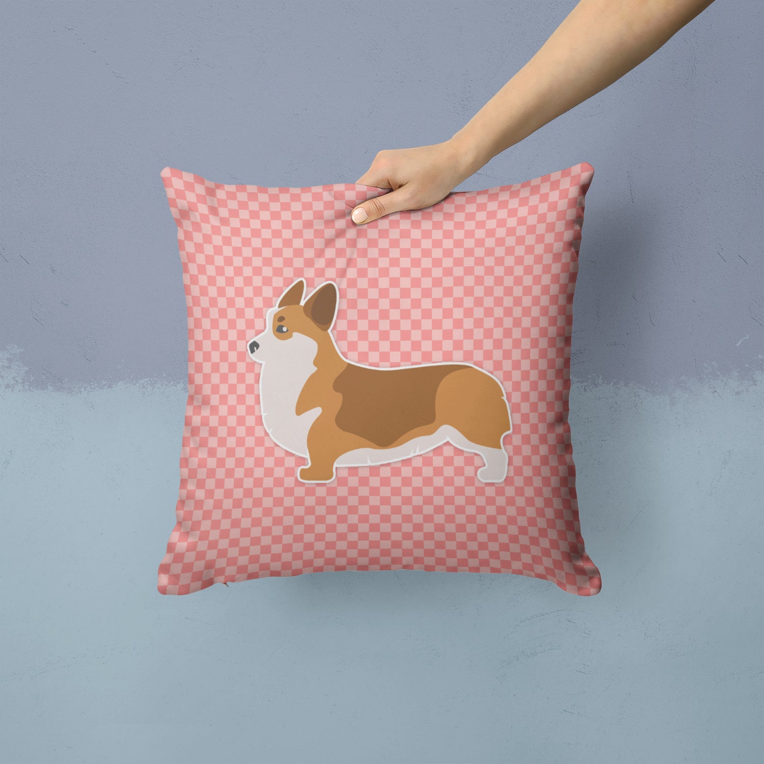 Corgi Checkerboard Pink Fabric Decorative Pillow BB3620PW1414 - the-store.com