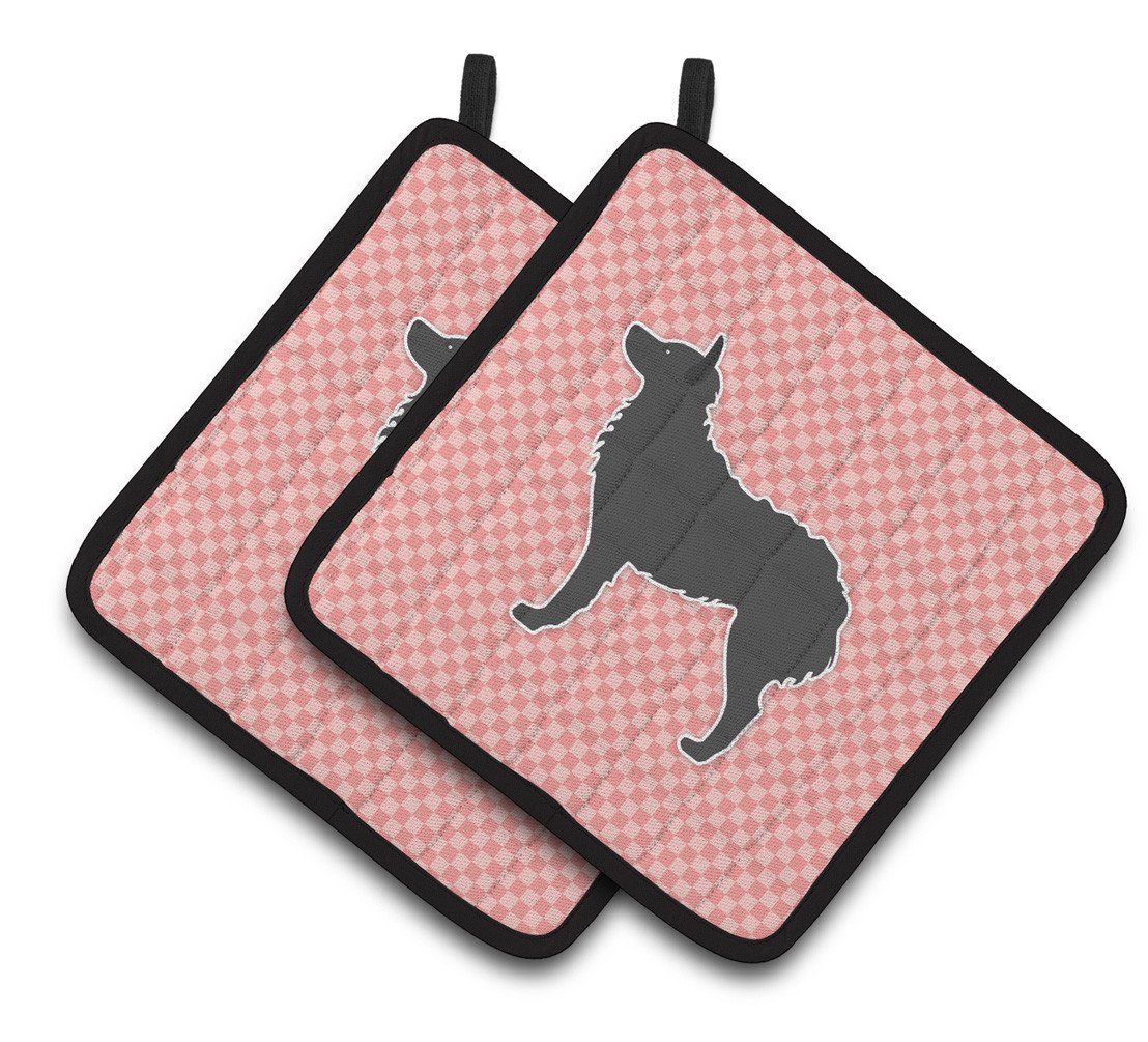 Croatian Sheepdog Checkerboard Pink Pair of Pot Holders BB3621PTHD by Caroline&#39;s Treasures