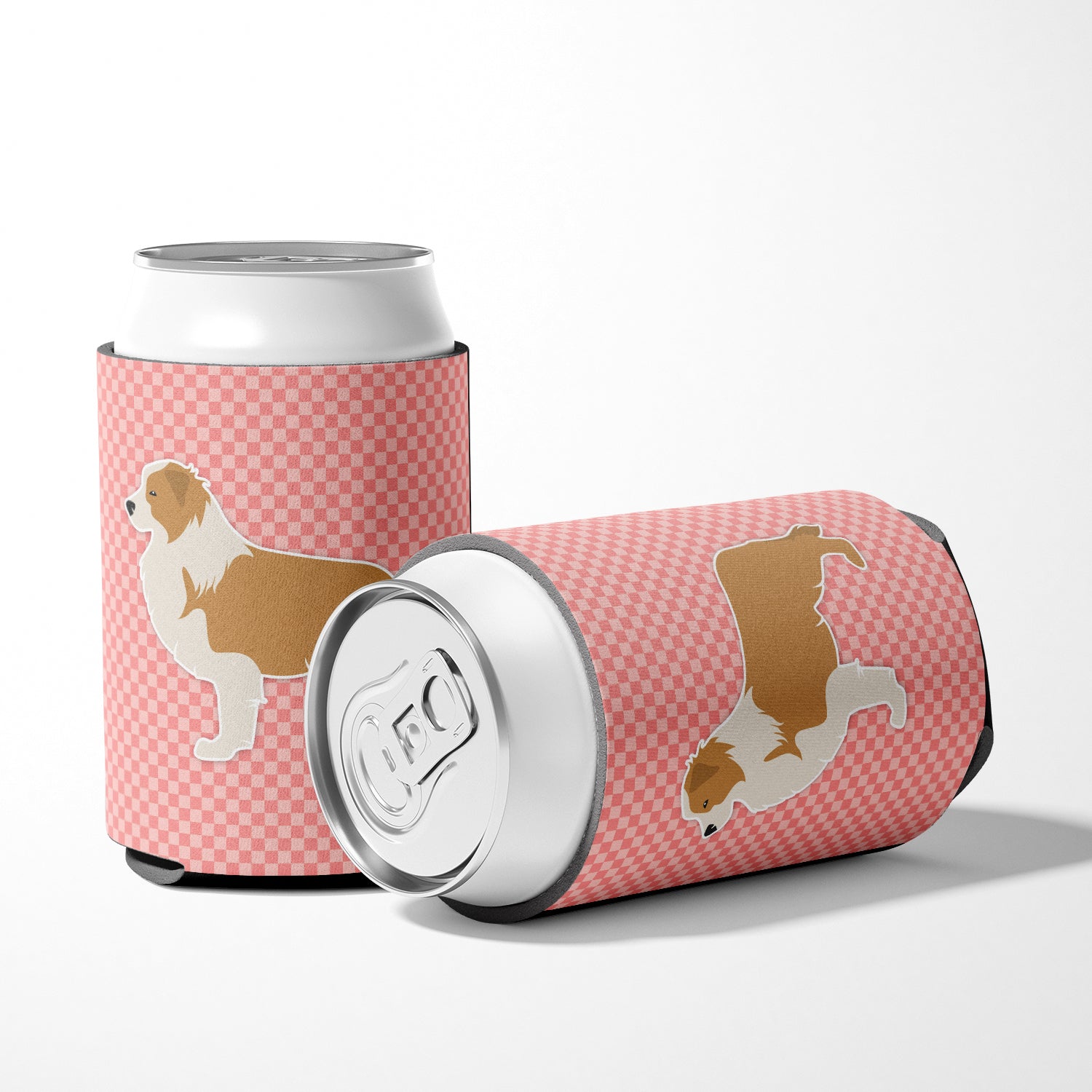 Red Border Collie Checkerboard Pink Can or Bottle Hugger BB3622CC  the-store.com.