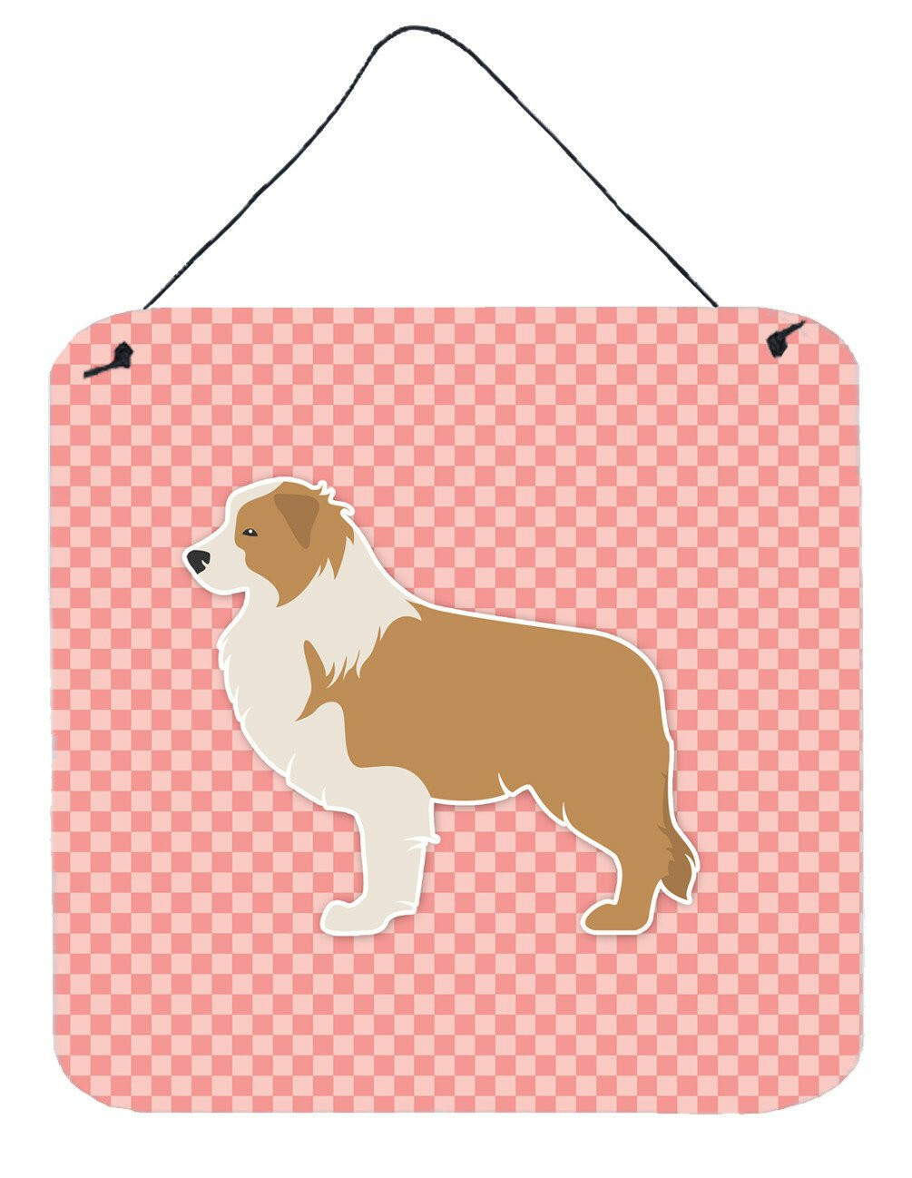 Red Border Collie Checkerboard Pink Wall or Door Hanging Prints BB3622DS66 by Caroline&#39;s Treasures