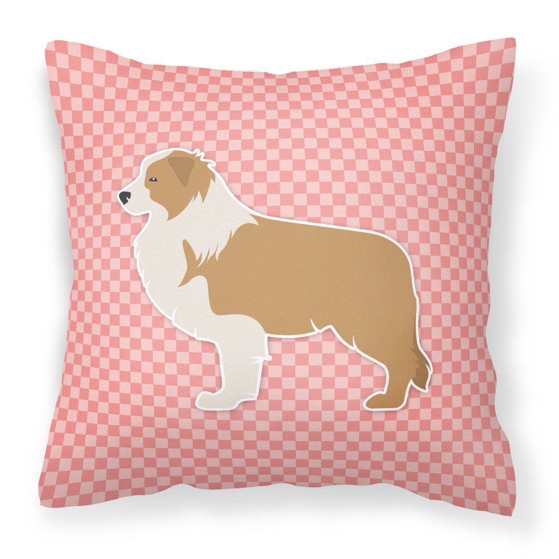 Red Border Collie Checkerboard Pink Fabric Decorative Pillow BB3622PW1818 by Caroline&#39;s Treasures
