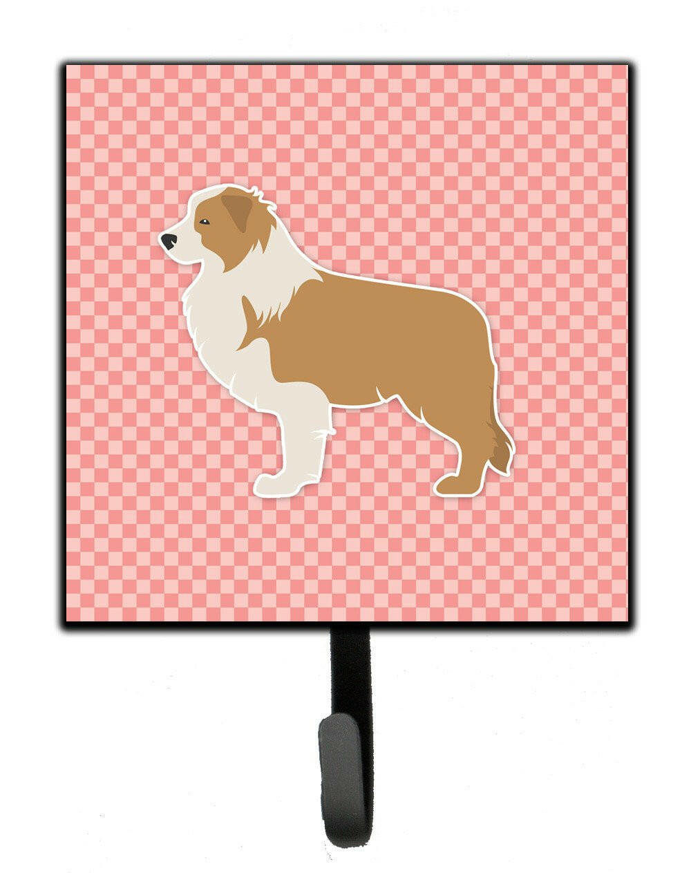 Red Border Collie Checkerboard Pink Leash or Key Holder BB3622SH4 by Caroline&#39;s Treasures
