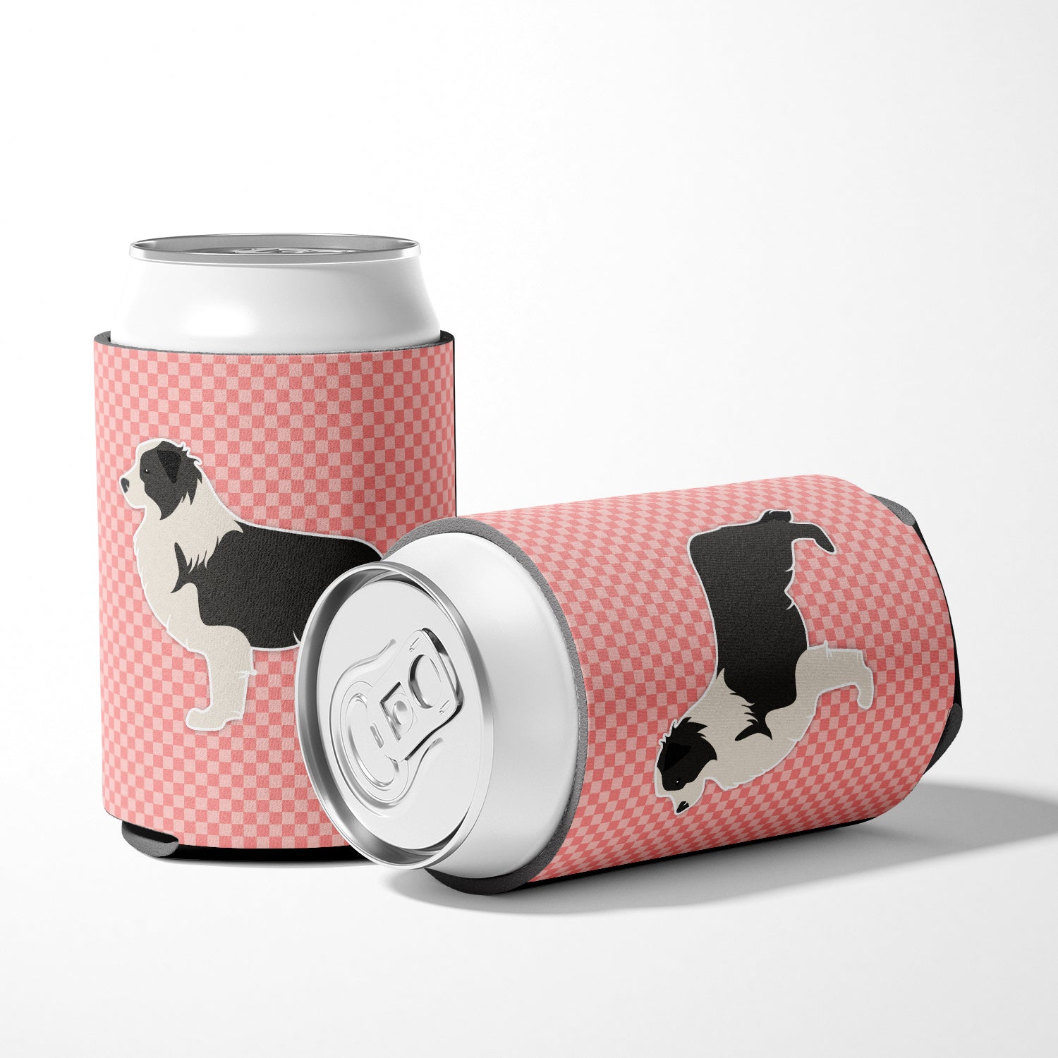 Black Border Collie Checkerboard Pink Can or Bottle Hugger BB3623CC  the-store.com.