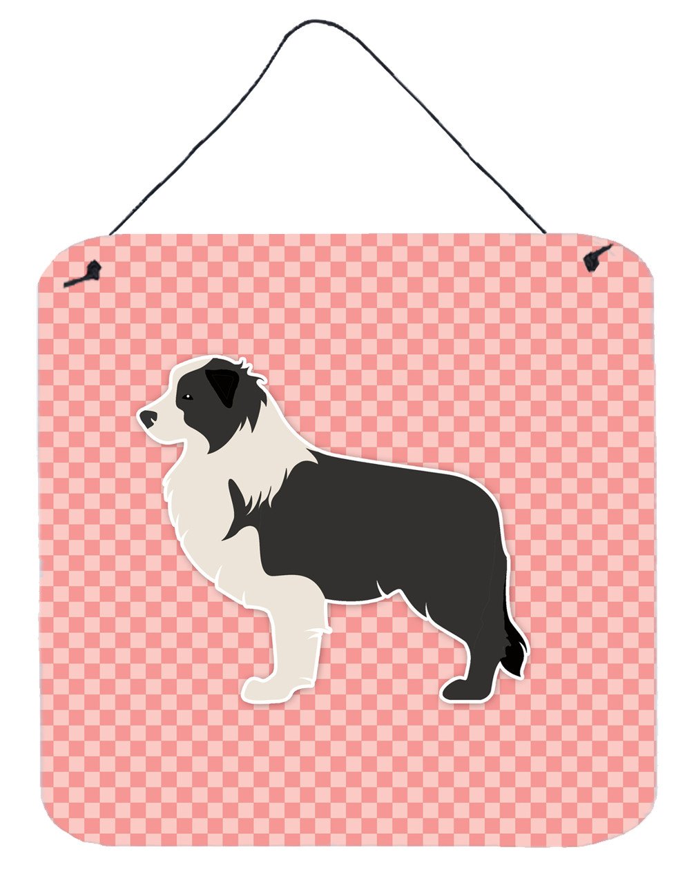 Black Border Collie Checkerboard Pink Wall or Door Hanging Prints BB3623DS66 by Caroline's Treasures