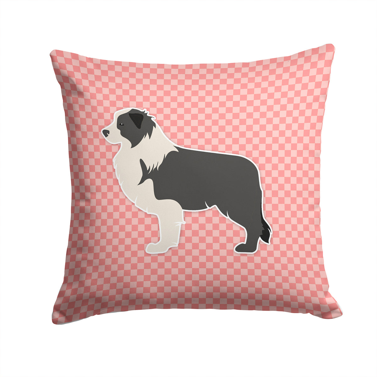 Black Border Collie Checkerboard Pink Fabric Decorative Pillow BB3623PW1414 - the-store.com