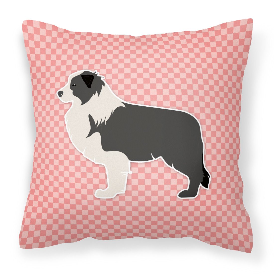 Black Border Collie Checkerboard Pink Fabric Decorative Pillow BB3623PW1818 by Caroline&#39;s Treasures