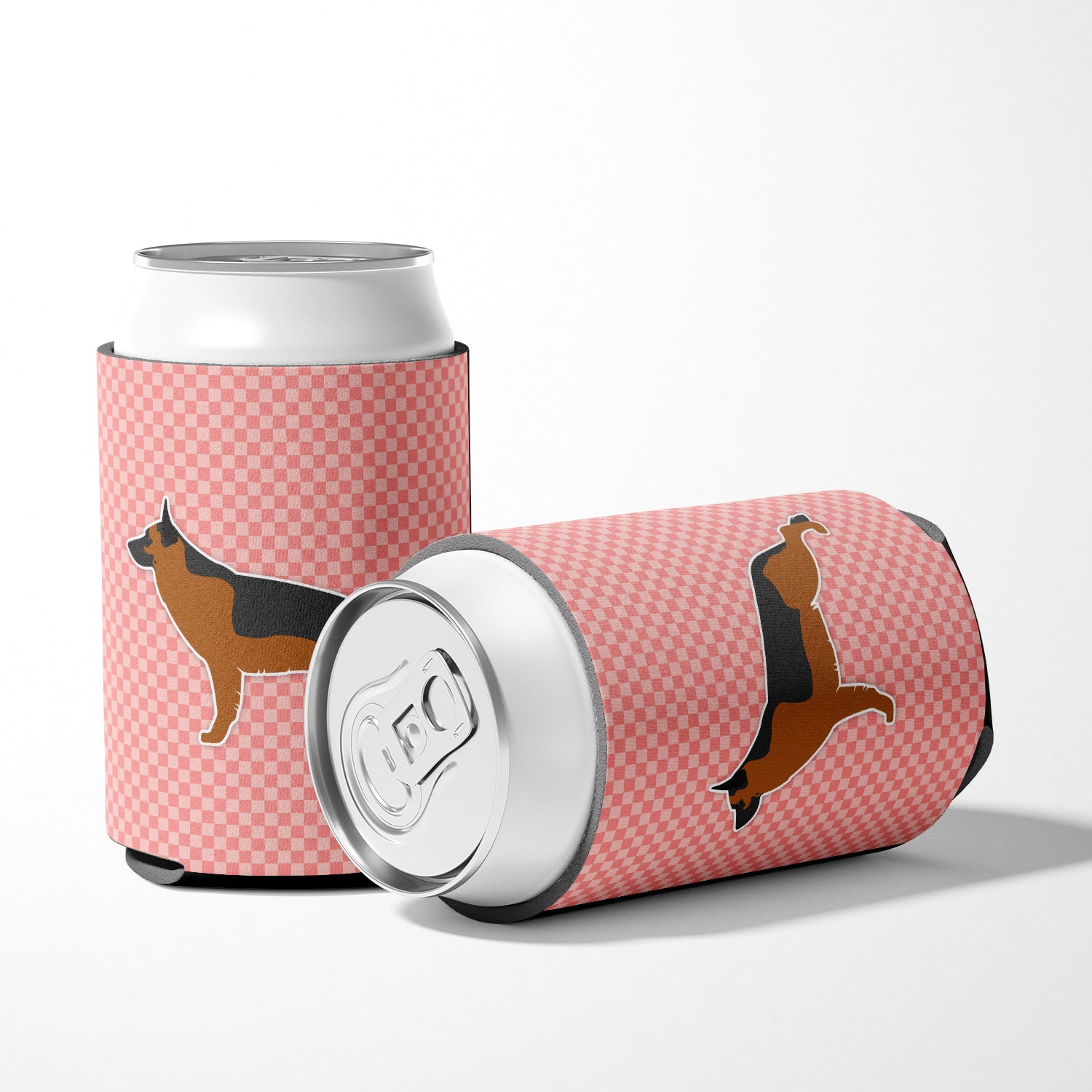 German Shepherd Checkerboard Pink Can or Bottle Hugger BB3624CC