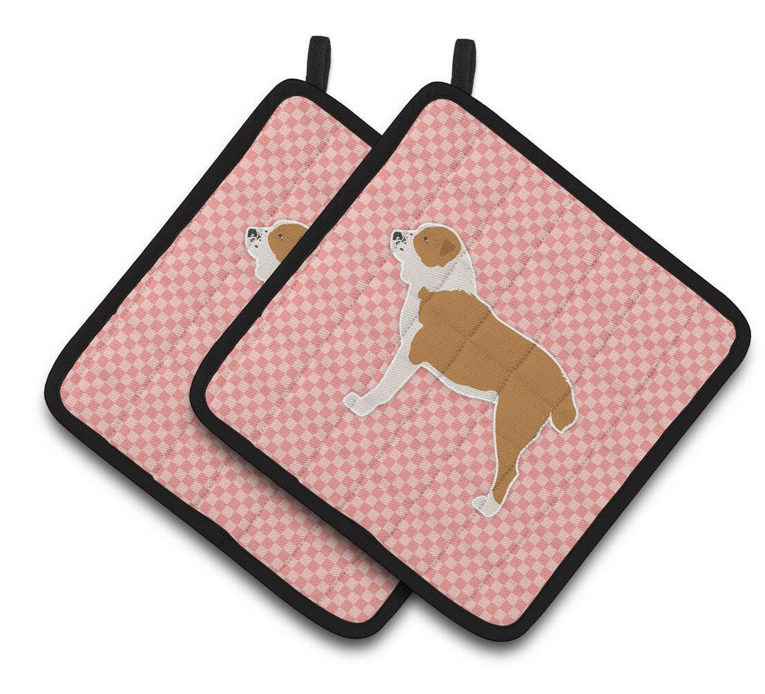 Central Asian Shepherd Dog Checkerboard Pink Pair of Pot Holders BB3628PTHD by Caroline&#39;s Treasures